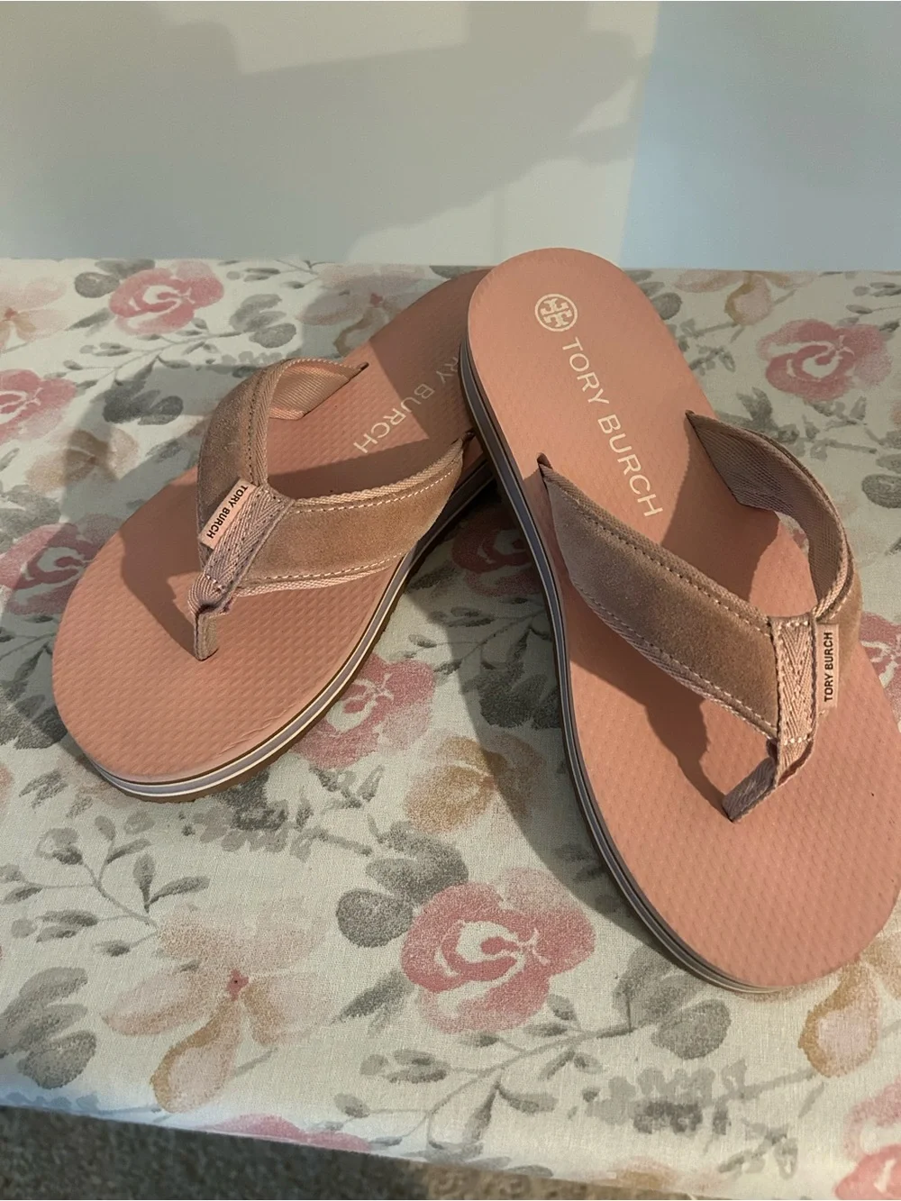 Tory Burch Blush Pink Thong Sandals with Suede Straps